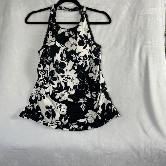 Susan Graver Other - Susan Graver Tankini Top Womens 10 Black White Floral Halter Swimwear Swimsuit